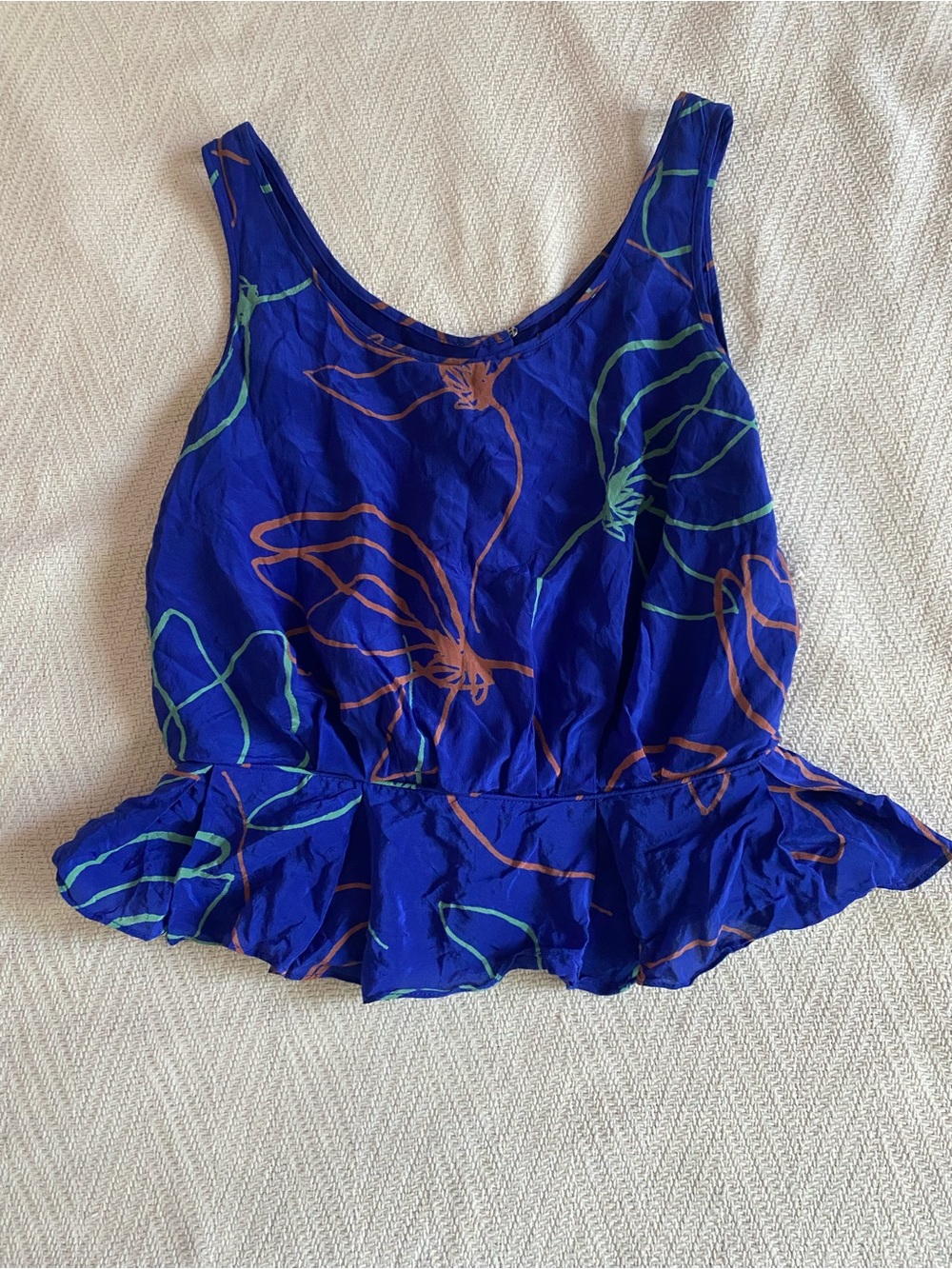 100% Silk Sariah Royal Blue Floral Peplum Tank size 0